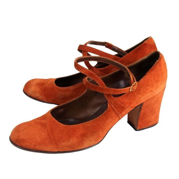 Lamica ITALY BRICK BROWN GENUINE LEATHER SUEDE MID ROUND TOE PUMP SHOES Sz 8M - Picture 3 of 11